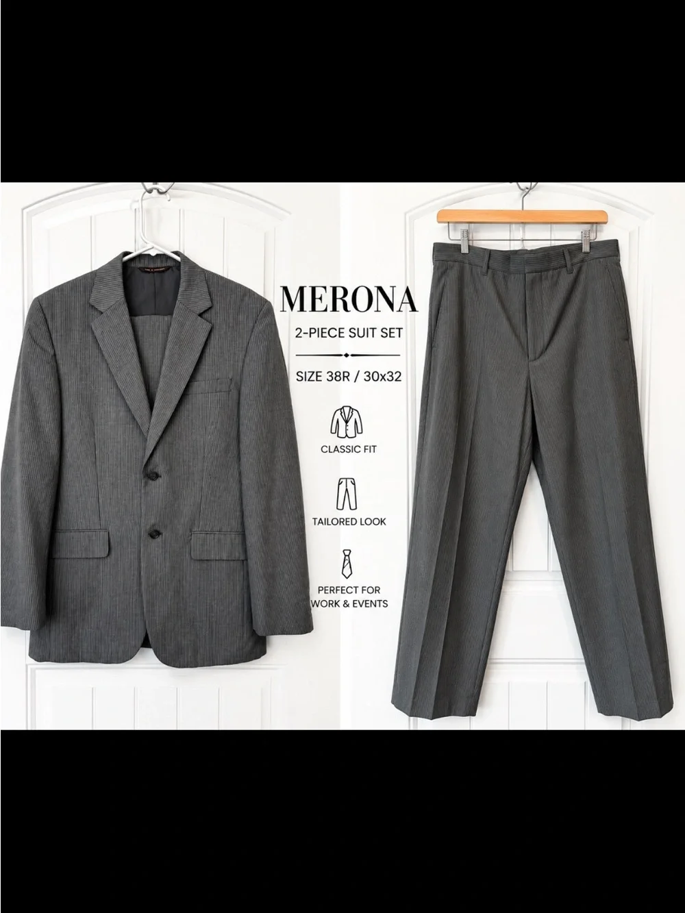 Merona Men's Gray Pinstripe Two-Piece Suit Jacket & Pants